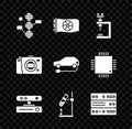 Set DNA symbol, Video graphic card, Microscope, Motion sensor, Test tube flask fire, Server, Data, Web Hosting Royalty Free Stock Photo