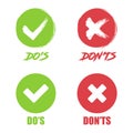 Set of Do and Dont check tick mark and red cross icons