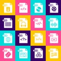 Set DOC file document, MP4, WAV, WMA, MP3, XLS, and icon. Vector Royalty Free Stock Photo