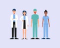 Set of doctor and nurse cartoon characters. Medical staff team concept in hospital flat vector illustration