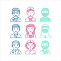 Set of Doctor and Nurse Collection in Line Art Style. Simple, Cute and Minimalist Avatar Icon. Easily to edit. Vector Illustration Royalty Free Stock Photo