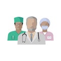 Set of doctor and nurse, male and female, midwife. Color flat image avatars