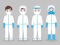 Set of Doctors Character wearing in full protective suit Clothing isolated and Safety Equipment for prevent virus Royalty Free Stock Photo