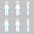 Set of Doctors Character wearing in full protective suit Clothing isolated and Safety Equipment for prevent virus