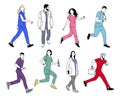 Set of Doctors, nurses, paramedics running vector. Royalty Free Stock Photo