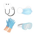 Set of doctors and nurses for surgical protective medical for virus prevention, with a collection of illustrated masks, protective