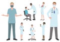 Set Of Doctors And Nurses In Various Poses Flat Vector Illustration