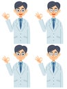 A set of 4 facial expressions of doctors and scholars who say `okay` with a smile.