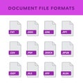 Set of Document File Formats and Labels in flat icons style. Vector illustration