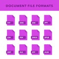 Set of Document File Formats and Labels in flat icons style. Vector illustration