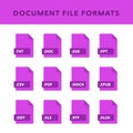 Set of Document File Formats and Labels in flat icons style. Vector illustration