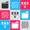Set Document folder, Binary code and Server, Data, Web Hosting icon. Vector Royalty Free Stock Photo