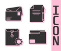 Set Document folder, Envelope, Envelope setting and Document and pen icon. Vector
