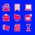 Set Document folder, File document, Old hourglass, Envelope, Megaphone, Briefcase, Laptop and Mail and e-mail icon Royalty Free Stock Photo