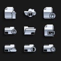 Set Document folder, Finance document, with clock, EPS file, Cloud storage text, Delete, and Upload icon. Vector Royalty Free Stock Photo