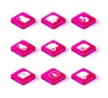 Set Document, folder protection, Add new, Finance document, Delete file, XLS, Cloud and shield and Upload icon. Vector Royalty Free Stock Photo