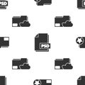 Set Document folder with star, PSD file document and Cloud storage text document folder on seamless pattern. Vector Royalty Free Stock Photo