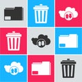 Set Document folder, Trash can and Cloud download and upload icon. Vector Royalty Free Stock Photo