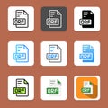 Set of orf document format icons with informative text labels