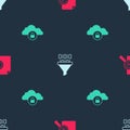 Set Document with graph chart, Binary code and Cloud computing lock on seamless pattern. Vector Royalty Free Stock Photo