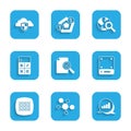 Set Document with graph chart, Mind map infographic, Pie, Server, Binary code, Calculator, Search globe and Cloud and Royalty Free Stock Photo