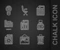 Set Document with graph chart, Picture landscape, Trash can, Glue, settings, folder, File document and Light bulb icon Royalty Free Stock Photo