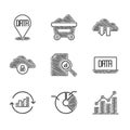 Set Document with graph chart, Pie infographic, Data analysis, Cloud computing lock, download and upload and icon Royalty Free Stock Photo