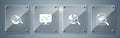 Set Document with graph chart, Search globe, Graph infographic and data analysis. Square glass panels. Vector