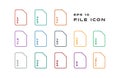 Set of Document Labels and File Formats Icons. PDF, MP3, TXT, XLS, PPT, CSV, MOV, DOC, RAR, PNG, EPS, ZIP, HTML. Vector