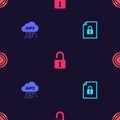 Set Document and lock, Cloud api interface, Open padlock and Time Management on seamless pattern. Vector Royalty Free Stock Photo