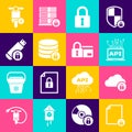 Set Document and lock, Cloud computing, Computer api interface, Lock, Server security with and USB flash drive icon Royalty Free Stock Photo
