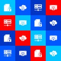 Set Document and lock, Cloud computing, Server, Data, Web Hosting and Mail message password icon. Vector Royalty Free Stock Photo