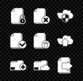 Set Document and lock, Delete file document, Cloud shield, Add new folder, storage text, Next page arrow, check mark and Royalty Free Stock Photo