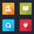 Set Document and lock, Location with sales funnel, Arrow growth gear and Sales chart icon. Vector