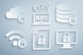 Set Document and lock, Server security with, Wifi locked, Lock on monitor, Computer api interface and Cloud computing Royalty Free Stock Photo