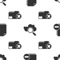 Set Document with minus, Search cloud computing and Delete folder on seamless pattern. Vector