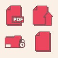 Set Document, PDF file document, Upload file document and Folder and lock icon. Vector