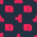Set Document and pen and Download inbox on seamless pattern. Vector