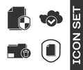 Set Document protection concept, Document protection concept, Delete folder and Cloud with check mark icon. Vector