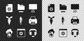 Set Document settings, folder, Computer monitor, Cloud database, Browser, Headphones, Tie and Fountain pen nib icon