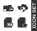 Set Document with star, Document folder with minus, XLS file document and Cloud and shield icon. Vector