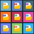 Set of documents in an open folder. Icons for mobile applications, the Internet. Text, graphic, office files. AI, PDF