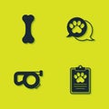 Set Dog bone, Clinical record pet, Retractable leash and Paw print icon. Vector Royalty Free Stock Photo