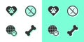 Set Dog bone, Heart with animals footprint, World pet and Anti worms parasite icon. Vector