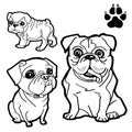 Set of Dog cartoon and dog paw print coloring book on white background vector Royalty Free Stock Photo