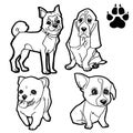 Set of Dog cartoon and dog paw print coloring book on white background vector Royalty Free Stock Photo