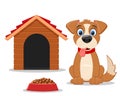 Set of dog, doghouse and food on a white. Royalty Free Stock Photo