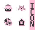 Set Dog house, Pet carry case, World pet and Cat icon. Vector