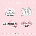 Set of Dog Valentine stickers with white offset. Xoxo with paws and hearts svg for sublimation on mug or tumbler. Vector