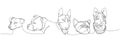 Set of dogs of different breeds, guard dog, service dog, companion dog one line art. Continuous line drawing of friend Royalty Free Stock Photo